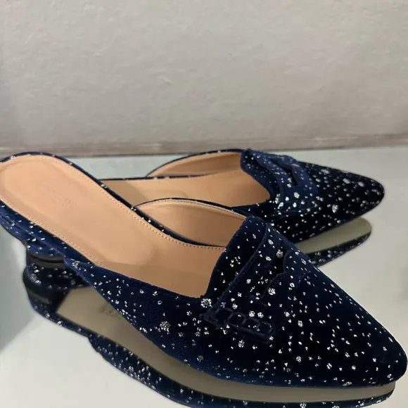 J CREW Glitter Sparkle Flats Loafer Mules 8.5