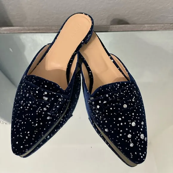 J CREW Glitter Sparkle Flats Loafer Mules 8.5