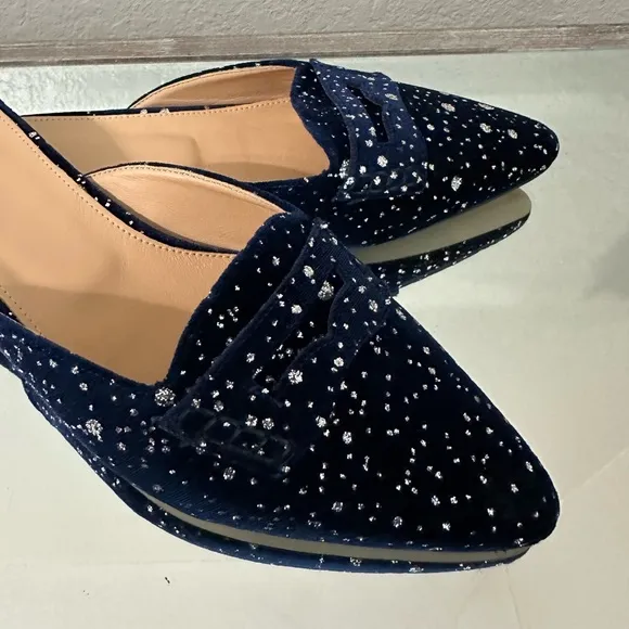 J CREW Glitter Sparkle Flats Loafer Mules 8.5