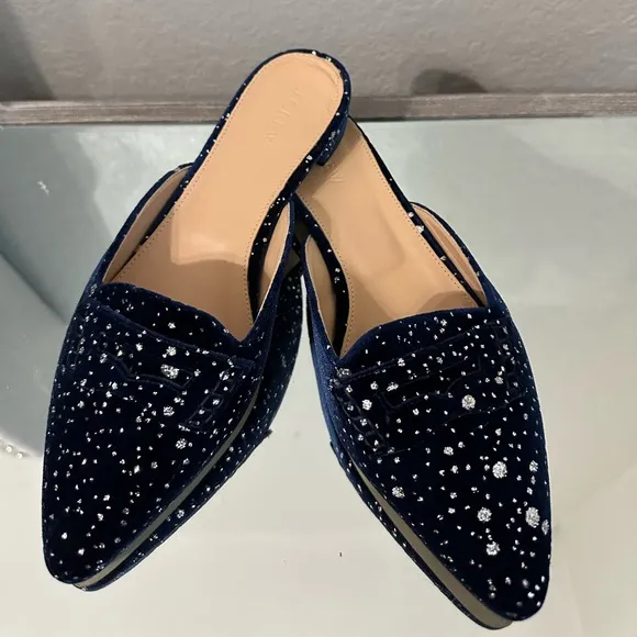 J CREW Glitter Sparkle Flats Loafer Mules 8.5