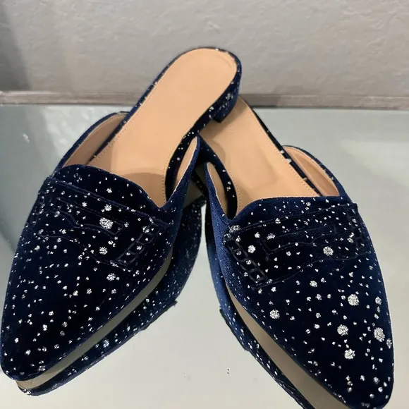 J CREW Glitter Sparkle Flats Loafer Mules 8.5