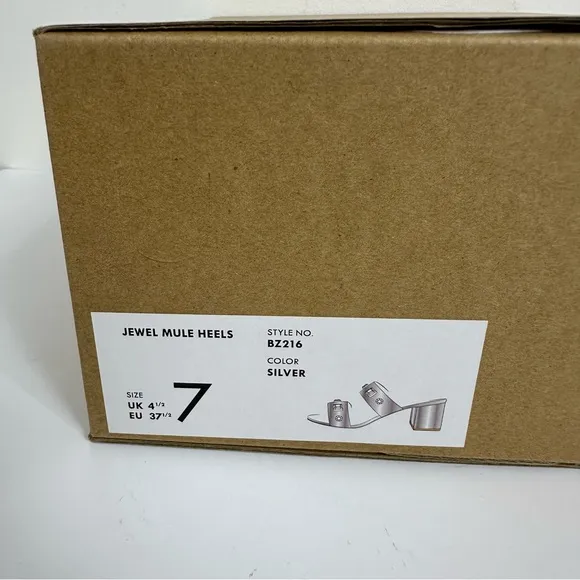 J. Crew Jewel Mule Heels Sandals Silver Size 7 BZ216 Summer Cocktail Wedding
