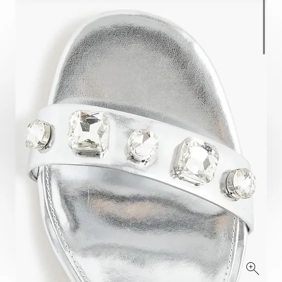 J. Crew Jewel Mule Heels Sandals Silver Size 7 BZ216 Summer Cocktail Wedding