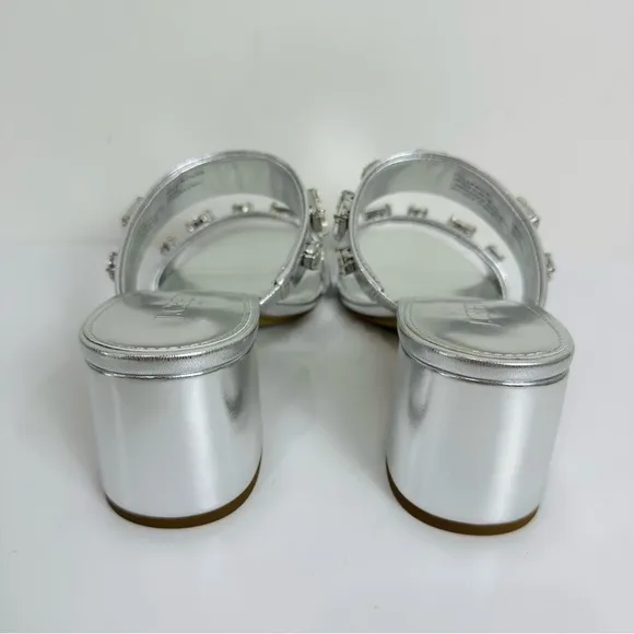 J. Crew Jewel Mule Heels Sandals Silver Size 7 BZ216 Summer Cocktail Wedding