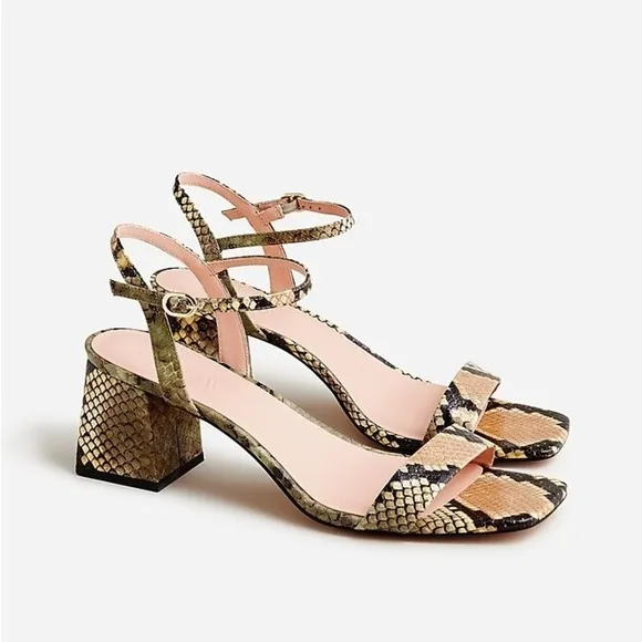 J Crew Layne ankle-strap heels in snake-embossed leather BX898