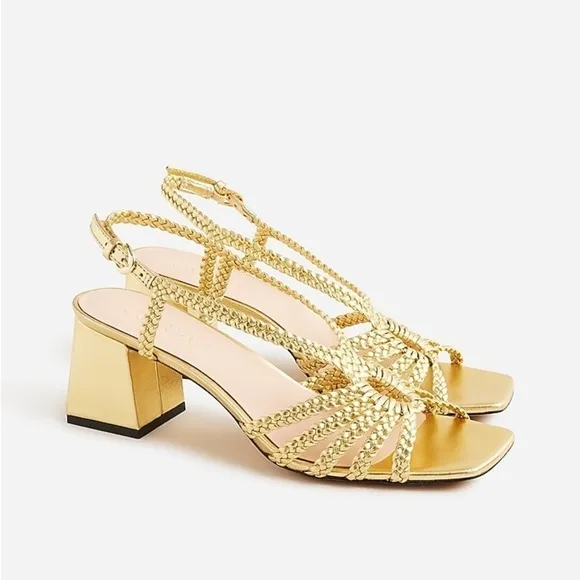 J Crew Layne braided sandal heels in metallic leather CA046