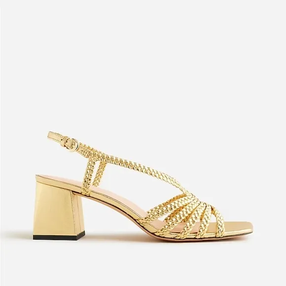 J crew Layne braided sandal heels in metallic leather
