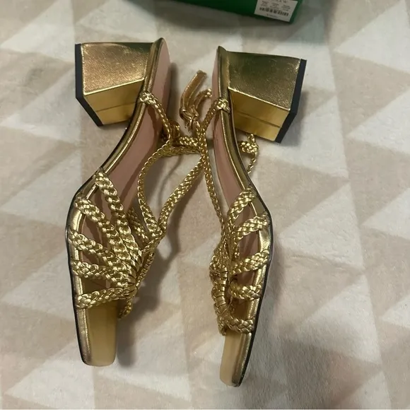 J crew Layne braided sandal heels in metallic leather