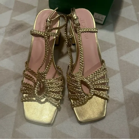J crew Layne braided sandal heels in metallic leather