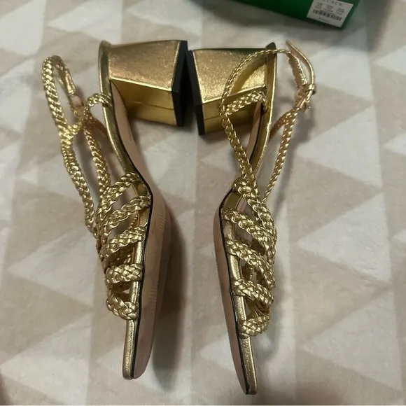 J crew Layne braided sandal heels in metallic leather