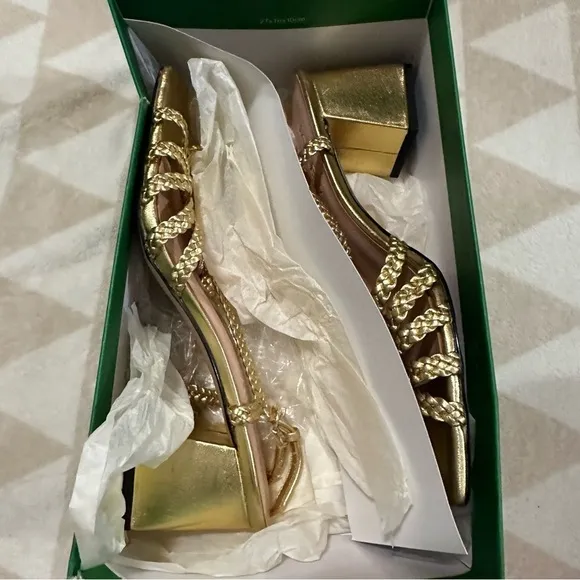 J crew Layne braided sandal heels in metallic leather
