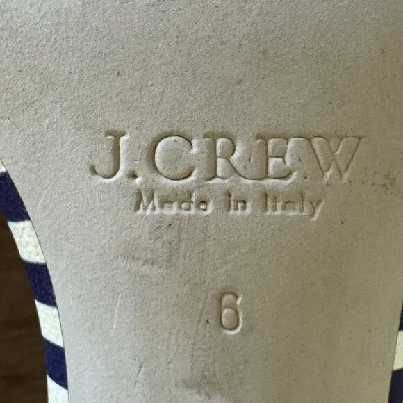 J. Crew Leather Light Cream Navy Stripe Ankle Strap Open Toe Block Heel Sandals