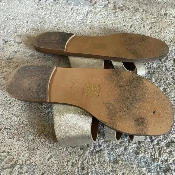 J. Crew Metallic Shimmer Gold Bali Glitter Leather Sandals Slides Flip Flops: 9