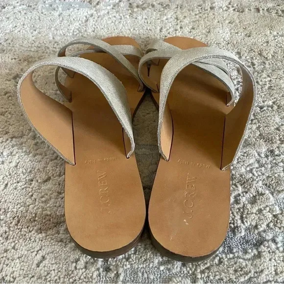 J. Crew Metallic Shimmer Gold Bali Glitter Leather Sandals Slides Flip Flops: 9
