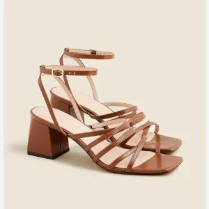 J. Crew NEW Layne Leather Strappy Sandals Block Heel English Saddle Brown Size 8
