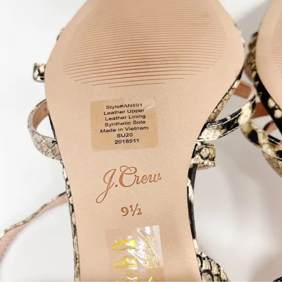 J. Crew Odette strappy sandals in snake-embossed leather Women’s 9.5