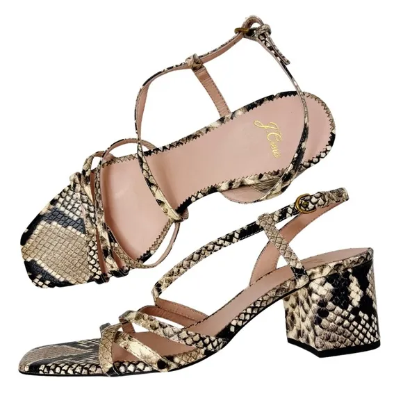 J. Crew Odette strappy sandals in snake-embossed leather Women’s 9.5