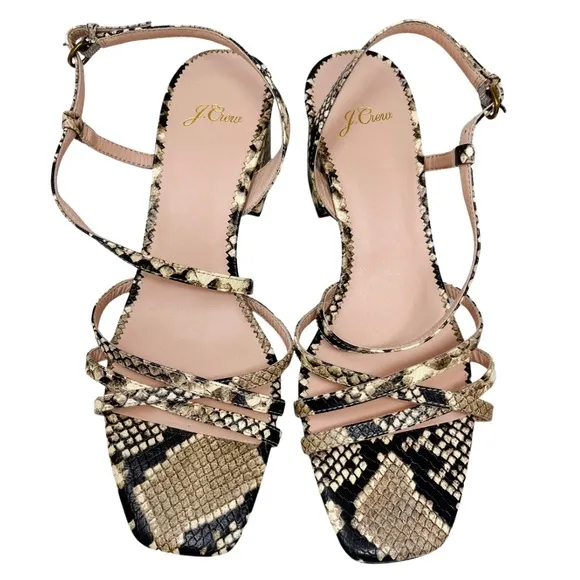 J. Crew Odette strappy sandals in snake-embossed leather Women’s 9.5