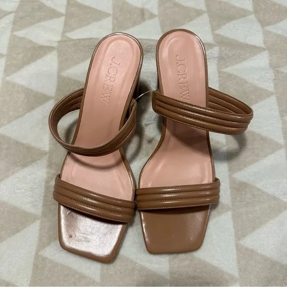 J crew sand castle Evelyn double-strap heels in leather