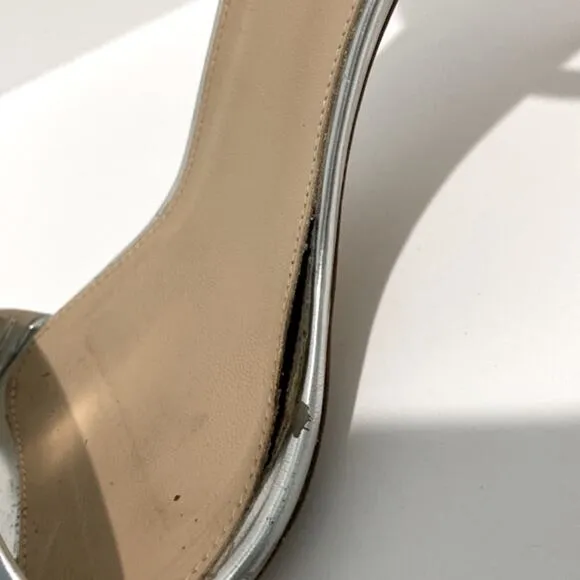 J. Crew Size 9 Silver Heels Ankle one strap Strappy OpenToe Sandals gold buckle