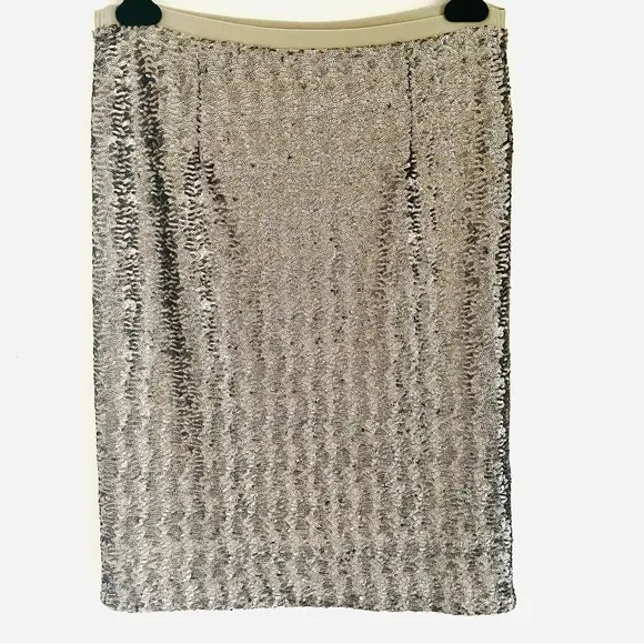 J. Jill Silver Sequin Elastic Waistband Midi Pencil Skirt Size S EUC