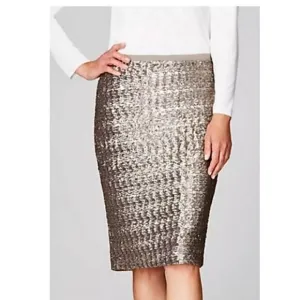J. Jill Silver Sequin Elastic Waistband Midi Pencil Skirt Size S EUC