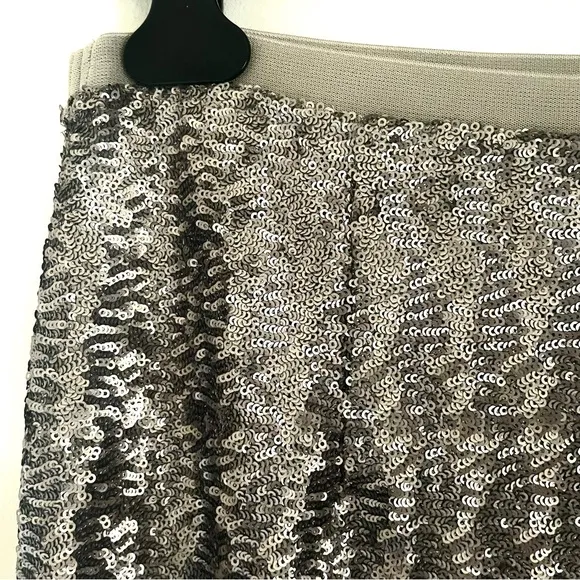 J. Jill Silver Sequin Elastic Waistband Midi Pencil Skirt Size S EUC