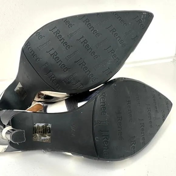 J Renee Slingback Heels Black White Abstract Print Pointed Toe 9.5M NWOT