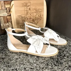 Jack Rogers Heidi T-Strap White Sandals with Bow Size 7 New