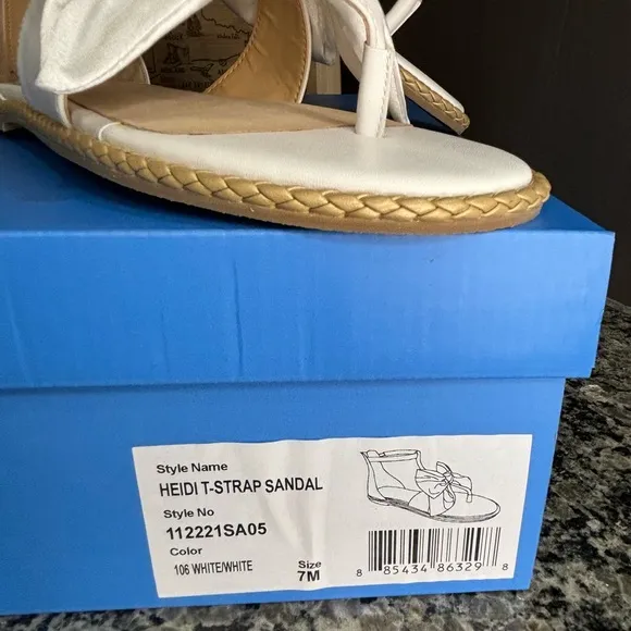 Jack Rogers Heidi T-Strap White Sandals with Bow Size 7 New