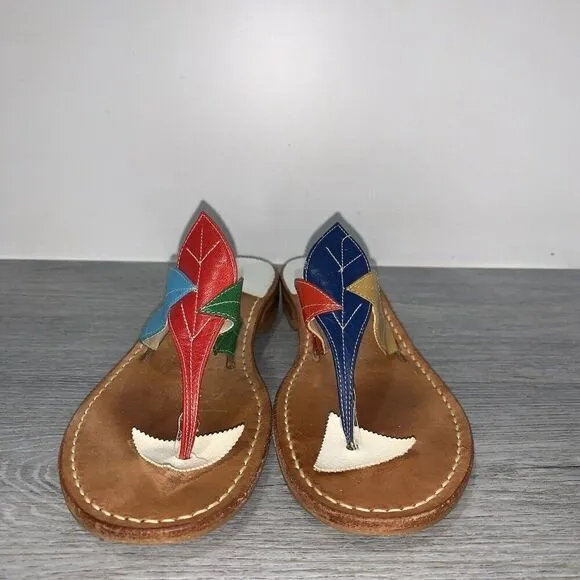 Jack Rogers Size 7 Exclusive Limited Edition Leaves Thong Sandals Flip Flops USA