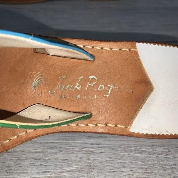 Jack Rogers Size 7 Exclusive Limited Edition Leaves Thong Sandals Flip Flops USA
