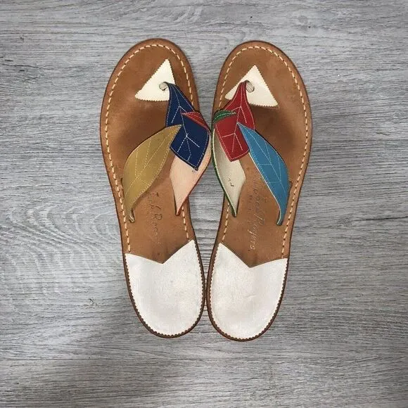 Jack Rogers Size 7 Exclusive Limited Edition Leaves Thong Sandals Flip Flops USA