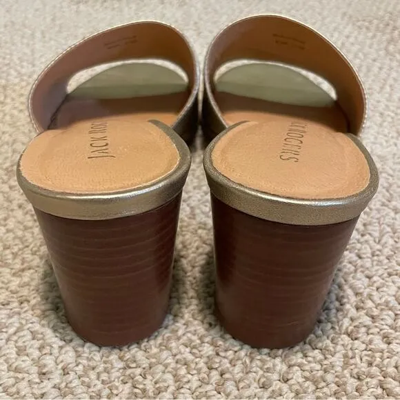 Jack Rogers Slide Heeled Sandals Heels  Gold Metallic Leather Women's sz 8.5