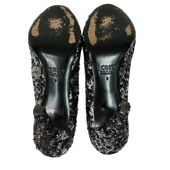 J.CREW COLLECTION Heels Sequins Leather Black Silver Pumps 8