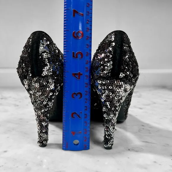J.CREW COLLECTION Heels Sequins Leather Black Silver Pumps 8