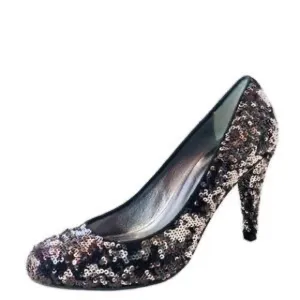 J.CREW COLLECTION Heels Sequins Leather Black Silver Pumps 8