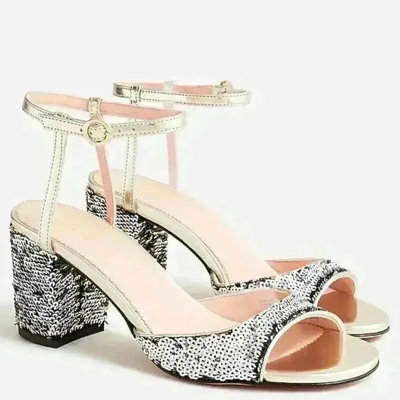 J.CREW Lucie ankle-strap block heel wedding sandals with sequins | Size 5 Medium