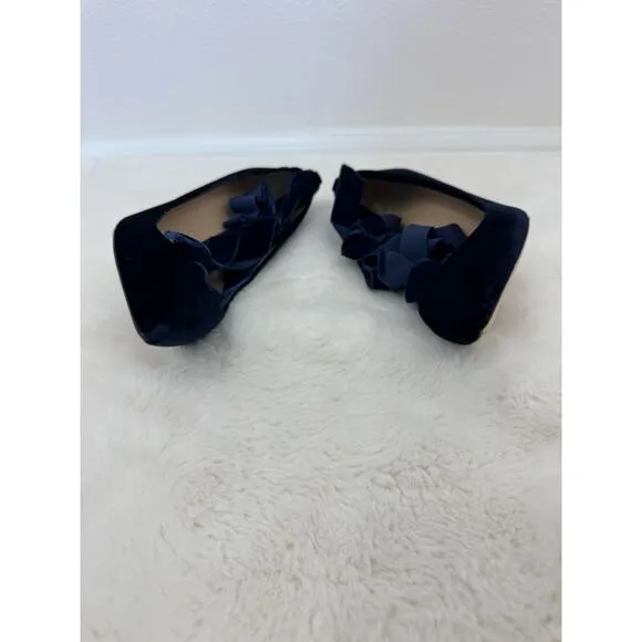 J.Crew Velvet Elsie Ankle Tie Pumps Sz 8.5 Navy Blue Balletcore Aesthetic Shoes