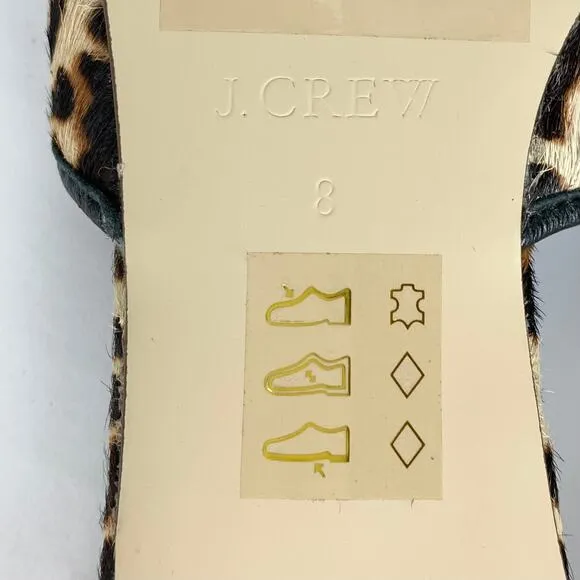J.Crew Womens Cora Calf Hair Criss Cross Slide Sandals Leopard Print Size 8