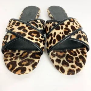J.Crew Womens Cora Calf Hair Criss Cross Slide Sandals Leopard Print Size 8