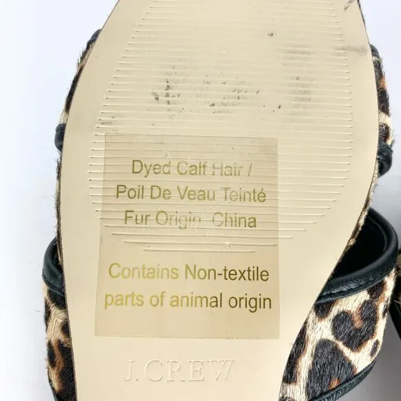 J.Crew Womens Cora Calf Hair Criss Cross Slide Sandals Leopard Print Size 8