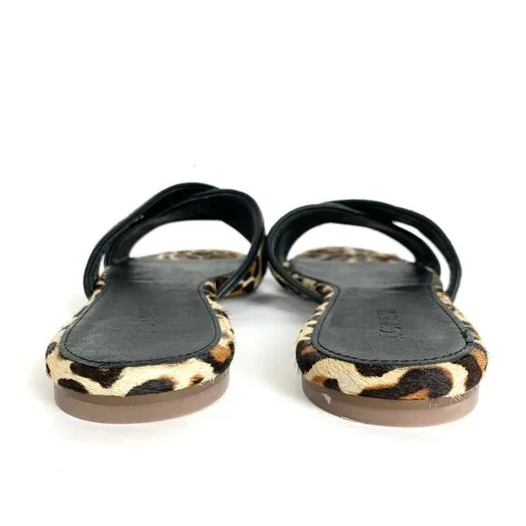 J.Crew Womens Cora Calf Hair Criss Cross Slide Sandals Leopard Print Size 8