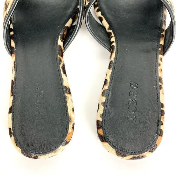 J.Crew Womens Cora Calf Hair Criss Cross Slide Sandals Leopard Print Size 8