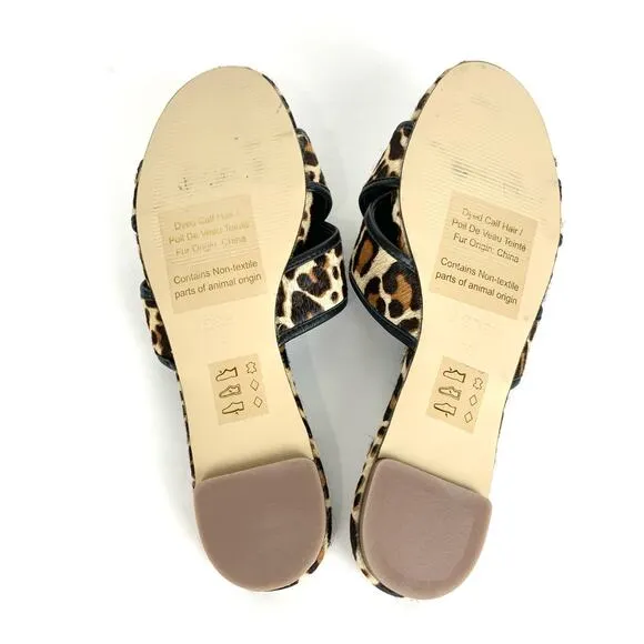 J.Crew Womens Cora Calf Hair Criss Cross Slide Sandals Leopard Print Size 8