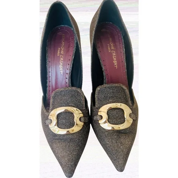 JEAN-MICHEL CAZABAT Pointed Toe Buckle Stiletto Pumps in Iridescent Gold Size 40