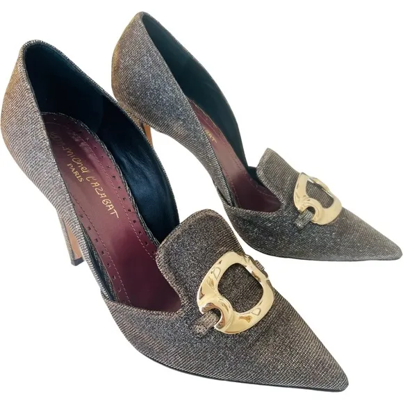 JEAN-MICHEL CAZABAT Pointed Toe Buckle Stiletto Pumps in Iridescent Gold Size 40