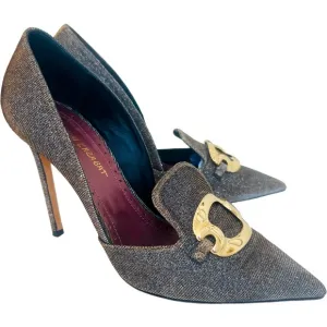 JEAN-MICHEL CAZABAT Pointed Toe Buckle Stiletto Pumps in Iridescent Gold Size 40