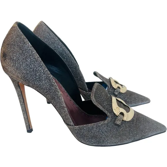 JEAN-MICHEL CAZABAT Pointed Toe Buckle Stiletto Pumps in Iridescent Gold Size 40