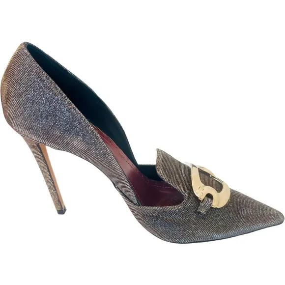 JEAN-MICHEL CAZABAT Pointed Toe Buckle Stiletto Pumps in Iridescent Gold Size 40